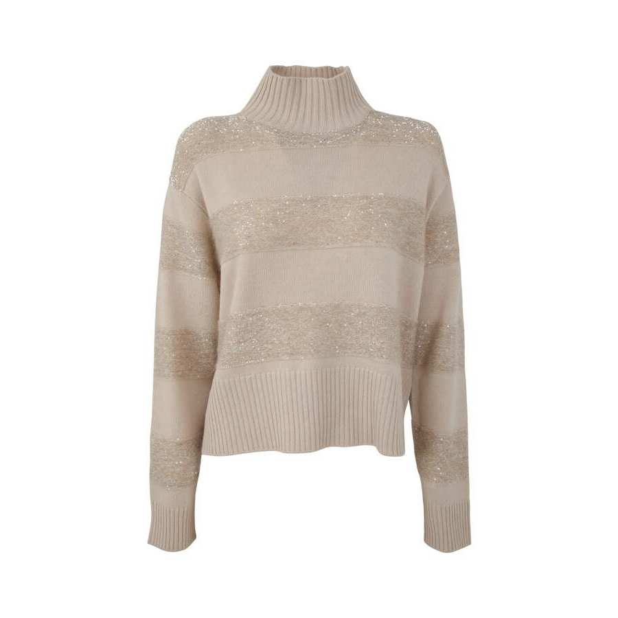 Brunello Cucinelli Women's Beige Wool Silk Blend Turtleneck Sweater