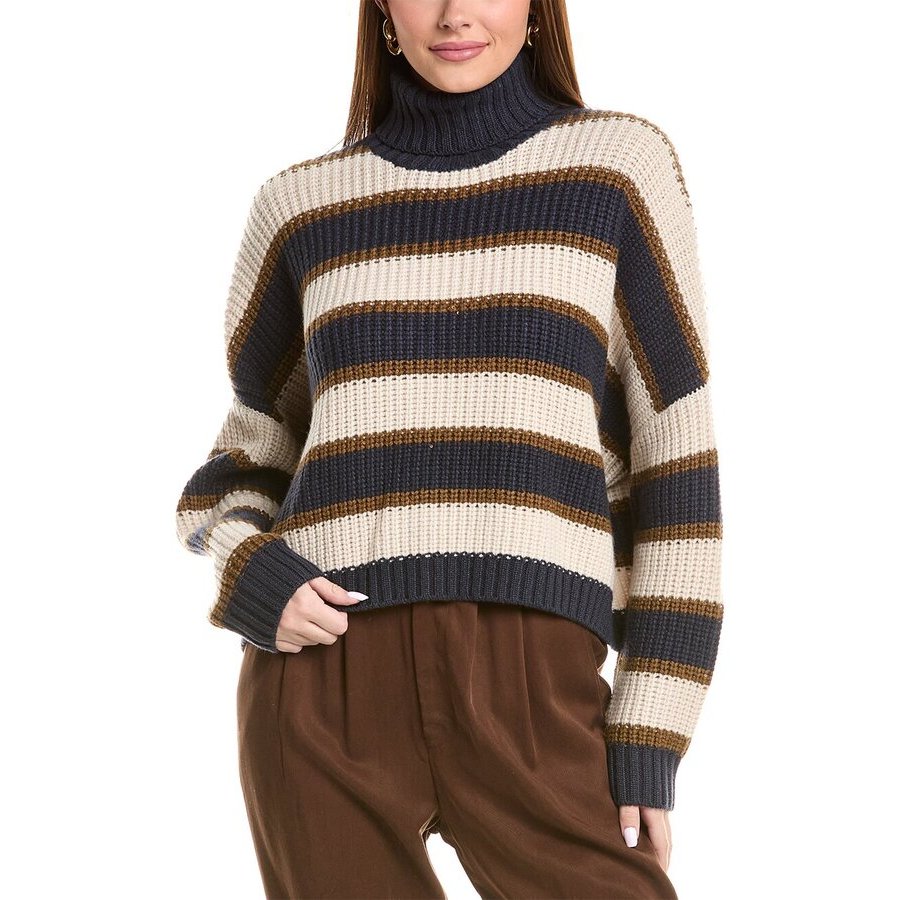 Brunello Cucinelli Womens Navy Striped Turtleneck Sweater
