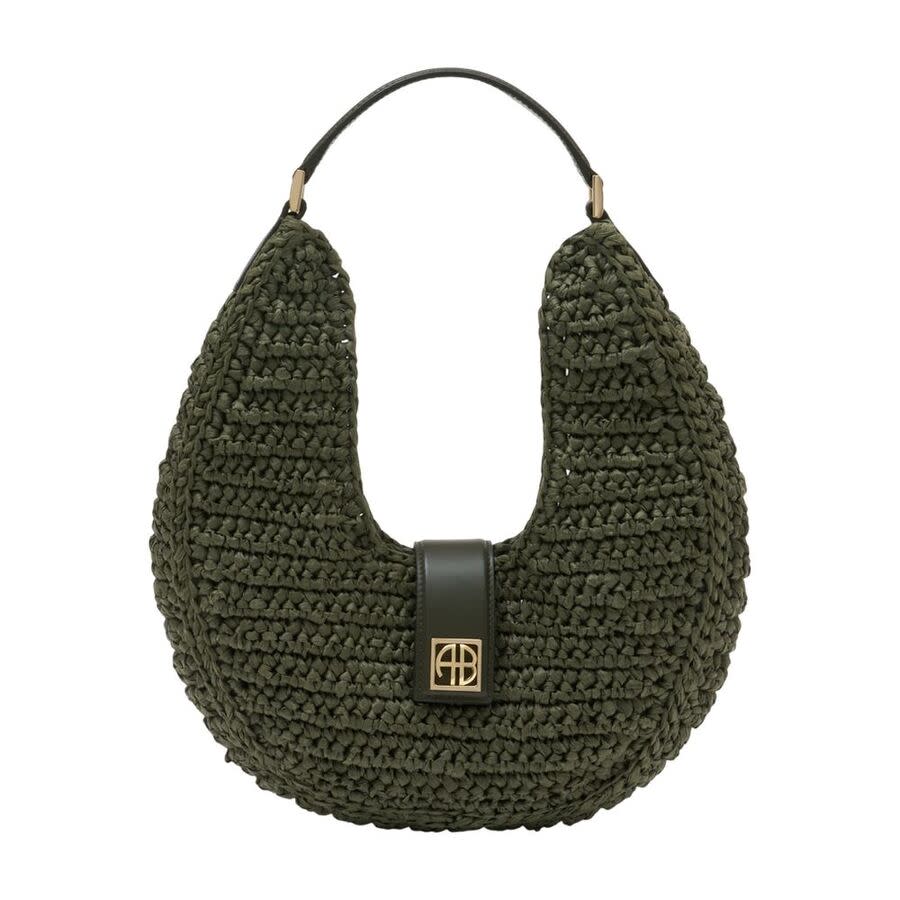 Anine Bing Crocheted Cotton Shoulder Bag Green