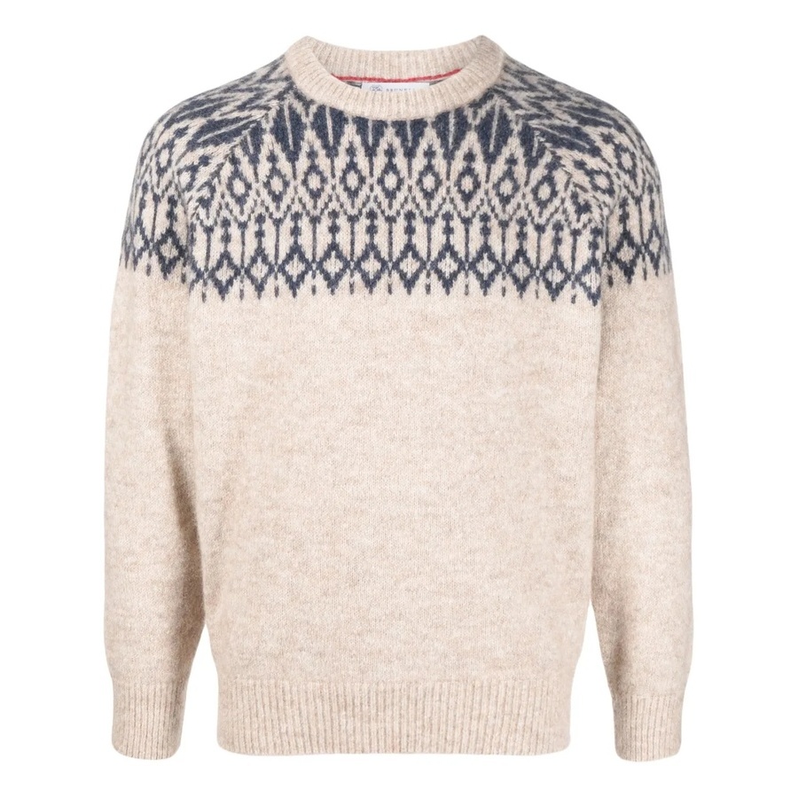 Brunello Cucinelli Men'S Beige Patterned Knit Sweater