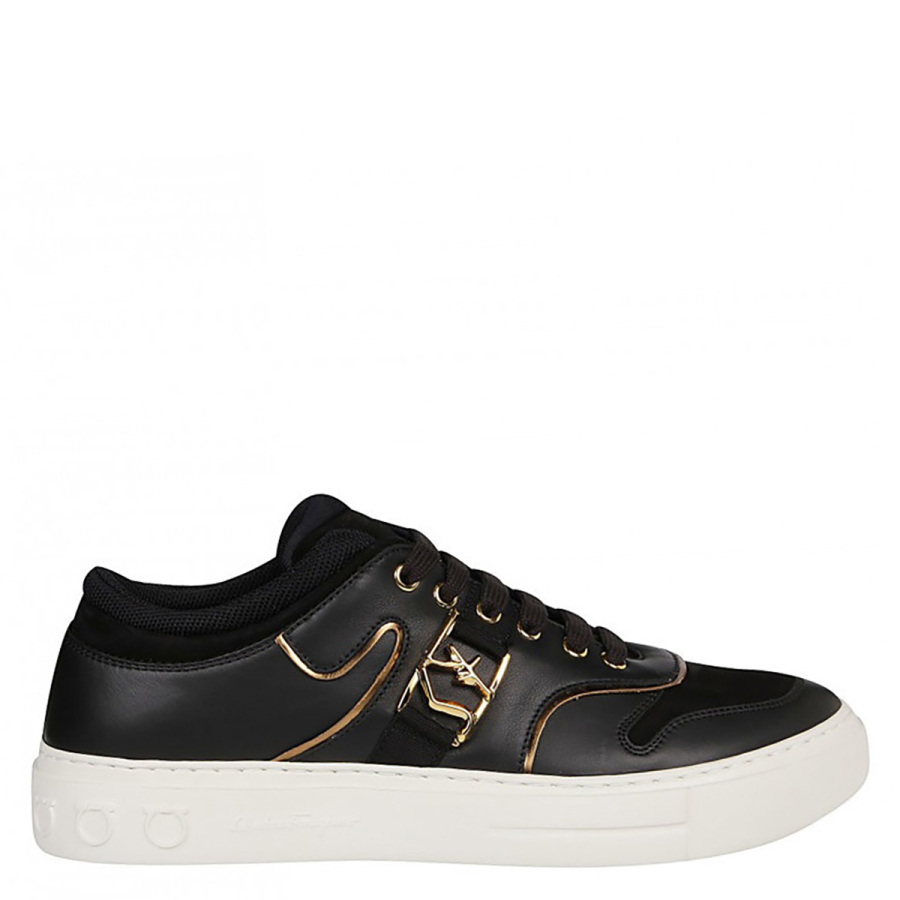 Ferragamo Mens Black Sf Ornament Low Top Sneakers