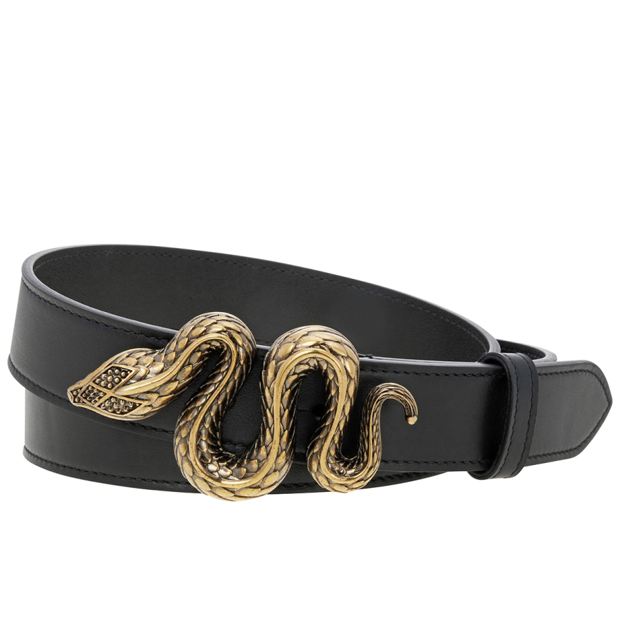 Roberto Cavalli Gange Serpente Black Leather Belt