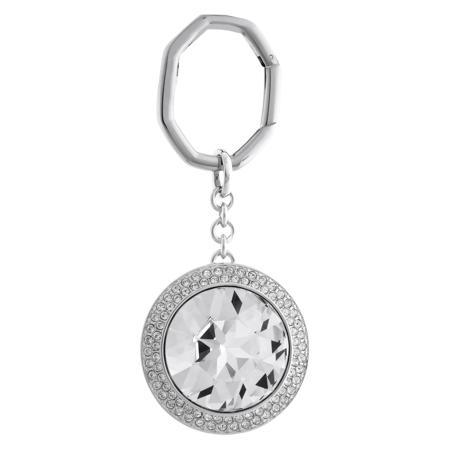 Bag charm, Round cut, White, Rhodium plated