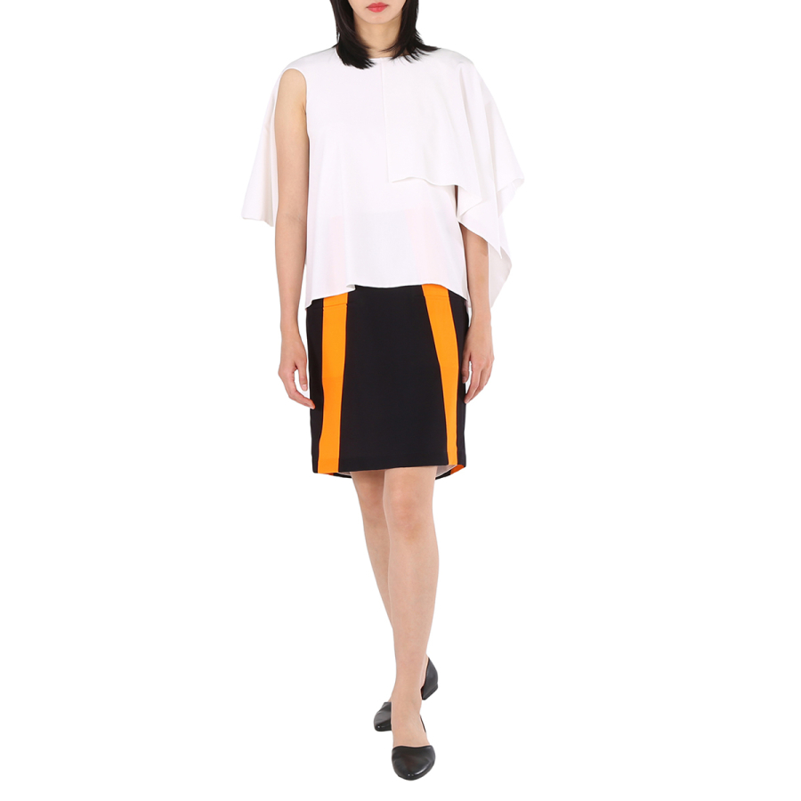 Burberry Ladies Optic White Cape Overlay Geometric Print Silk Dress