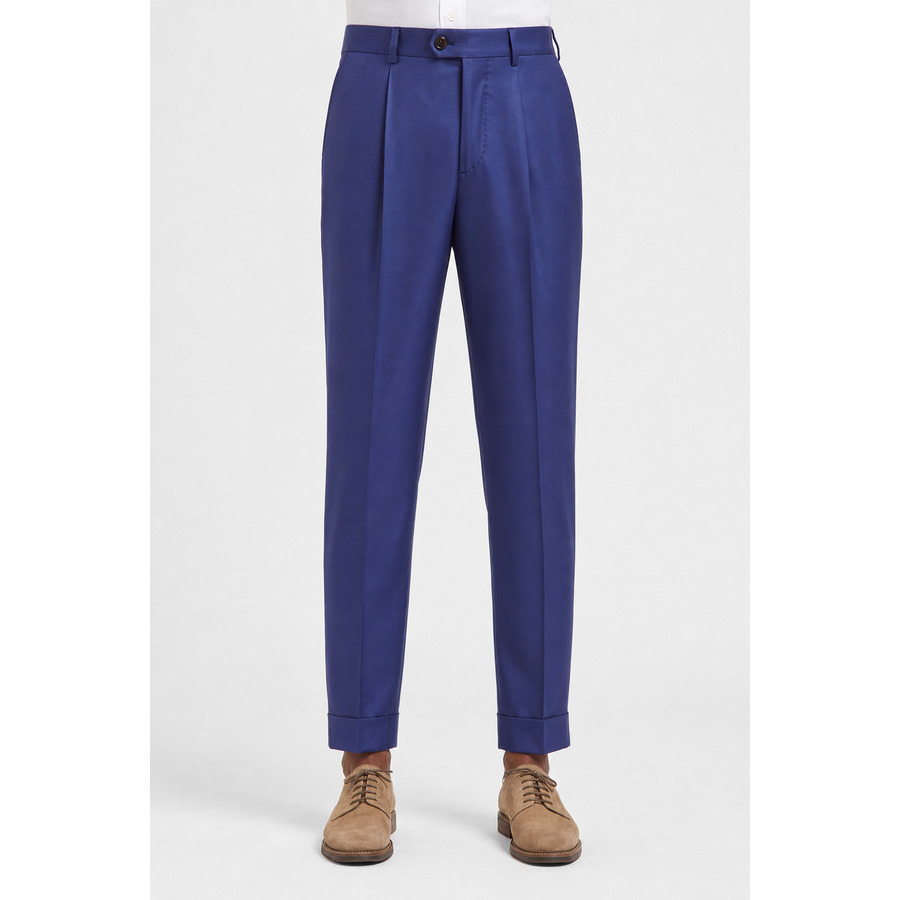 Brunello Cucinelli Mens Blue Wool Pleated Trousers