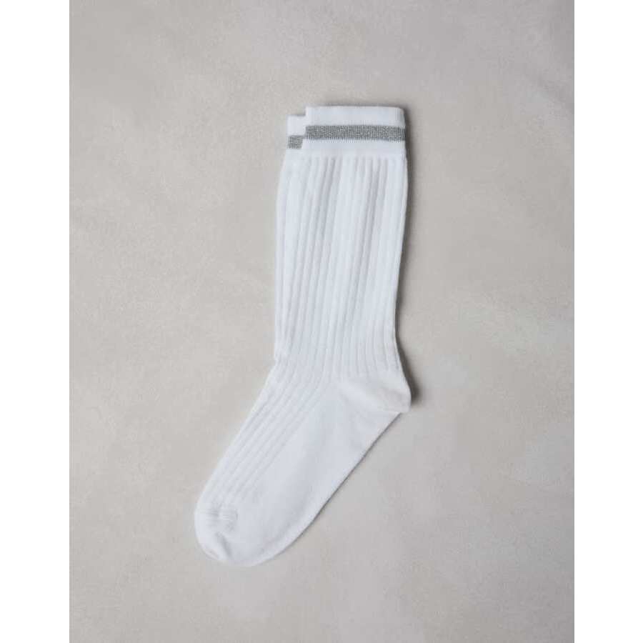 Brunello Cucinelli White Ribbed Cotton Socks