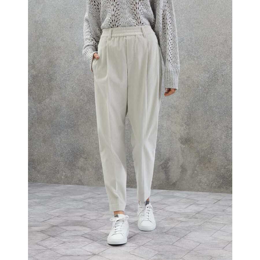 Brunello Cucinelli Womens White Tapered Cotton Trousers