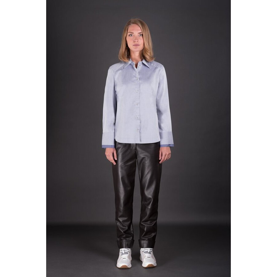 Moorer Women's Light Blue Tailored Shirt, Size 40
