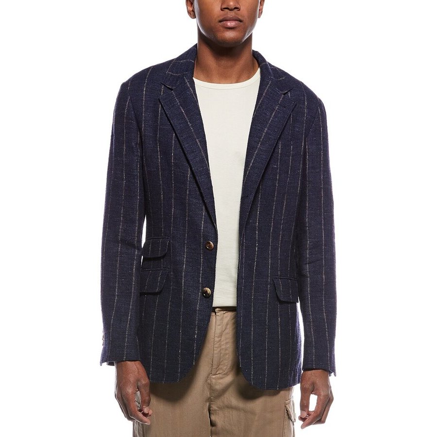 Brunello Cucinelli Men'S Blue Wool Blend Striped Blazer