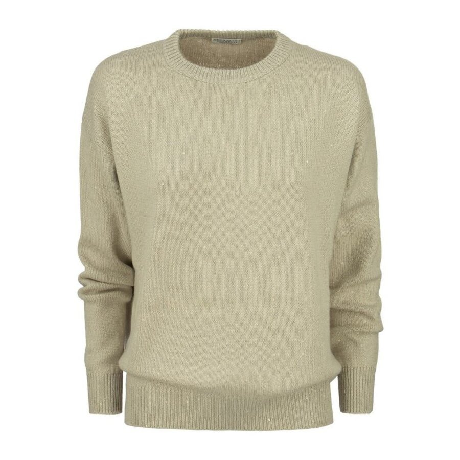 Brunello Cucinelli Womens Beige Wool Silk Crewneck Sweater
