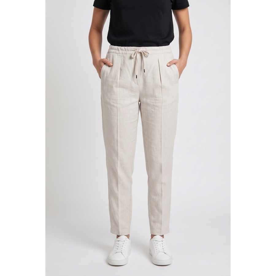 Brunello Cucinelli Wolight Beige Linen Blend Trousers
