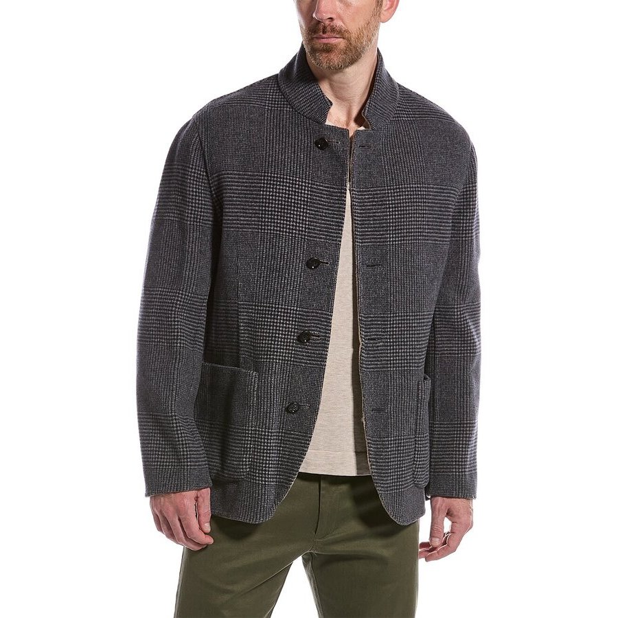 Brunello Cucinelli Check-Pattern Wool Blend Blazer — Blue