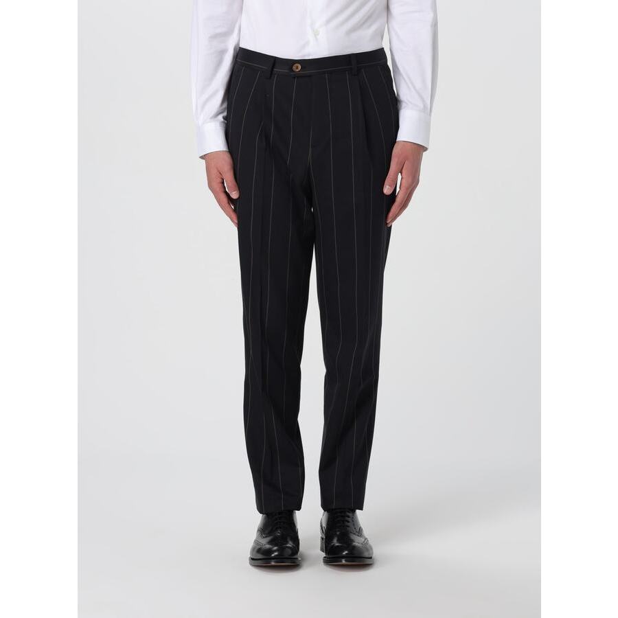 Brunello Cucinelli Mens Black Wool Pinstripe Trousers