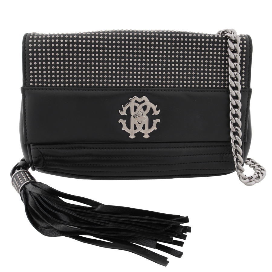Roberto Cavalli Black Lambskin Mini Crossbody Bag