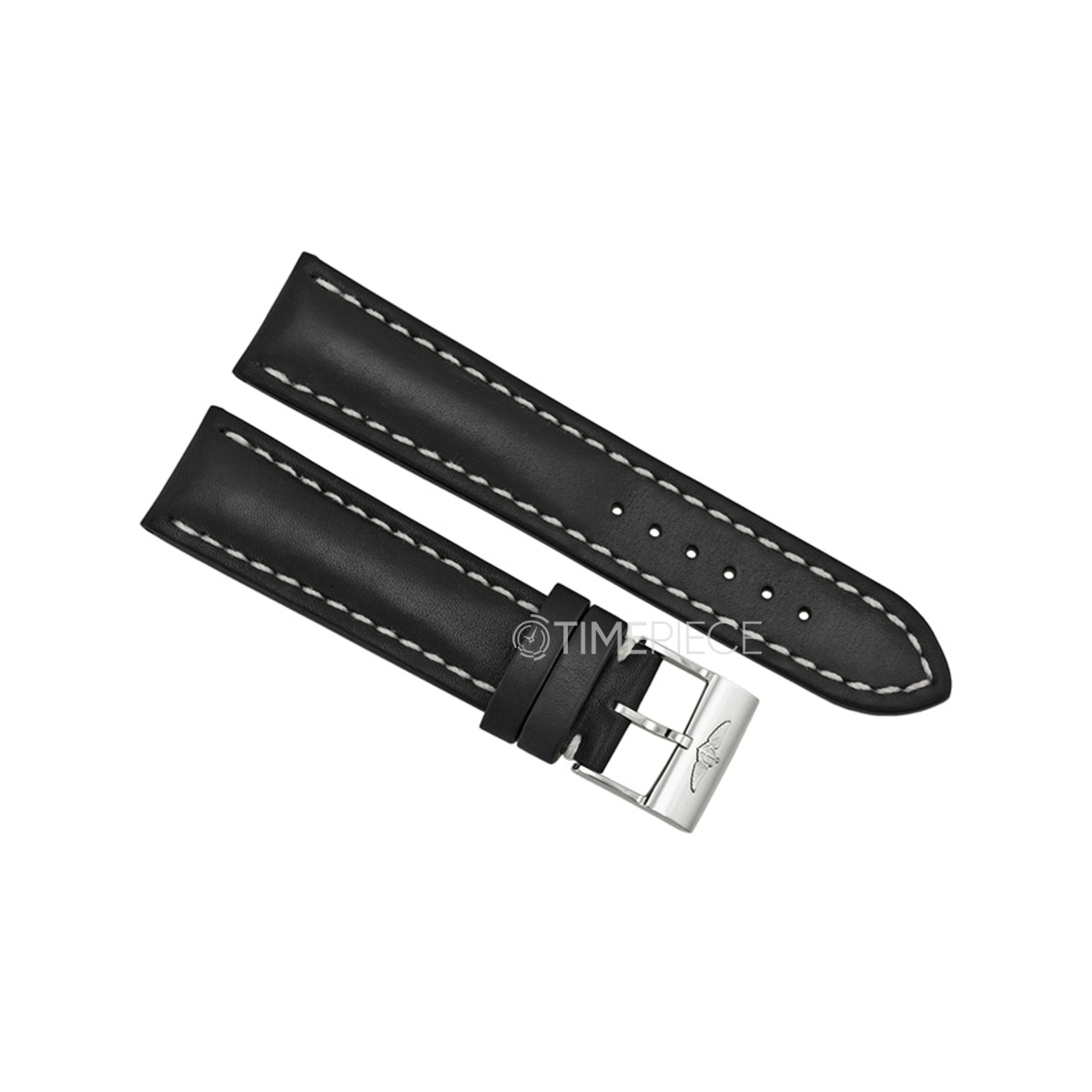 Breitling Black Leather Strap with White Stitching and a Stainless