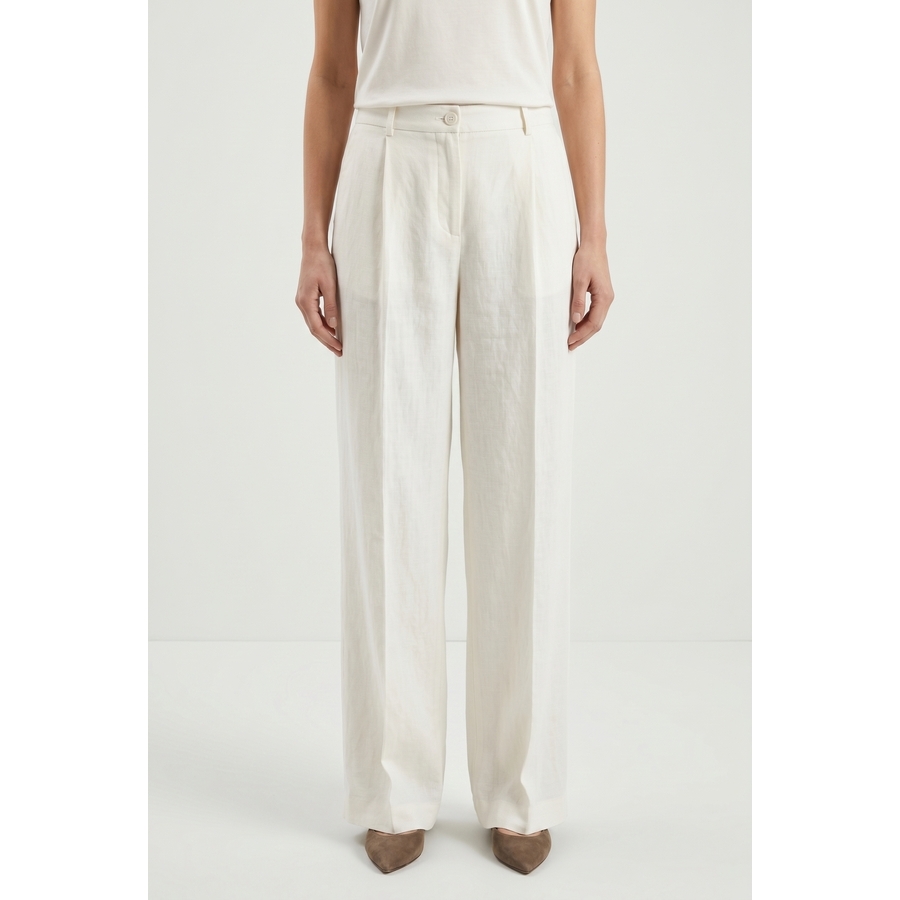 Brunello Cucinelli Wooff White Linen Wide Trousers