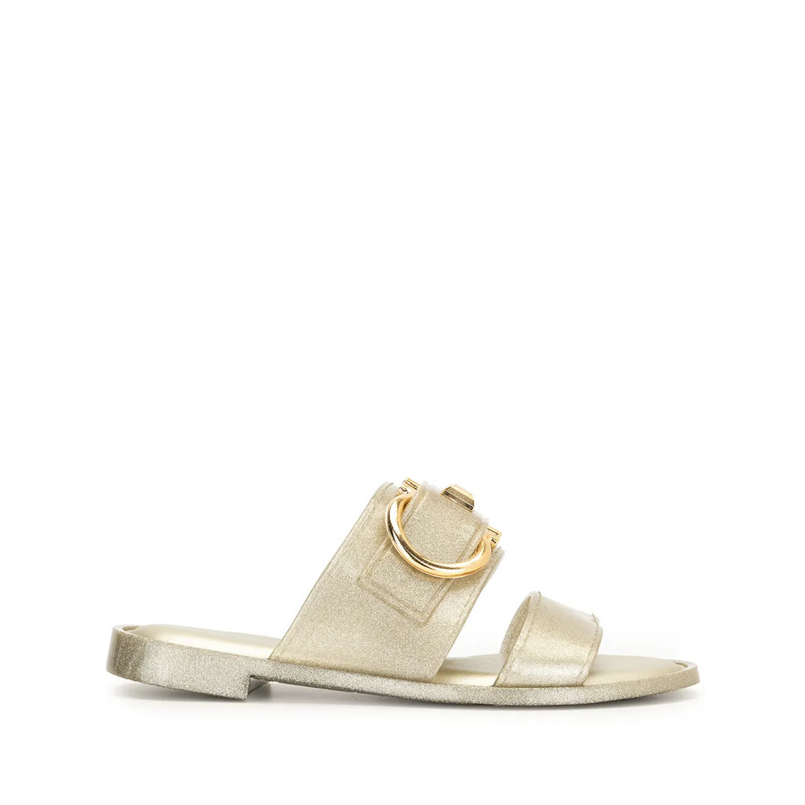 Ferragamo Gancini Metallic Flat Sandals