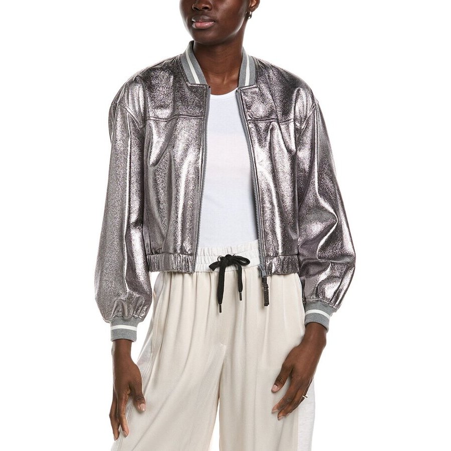 Brunello Cucinelli Metallic Bomber Jacket With Ribbed Trim