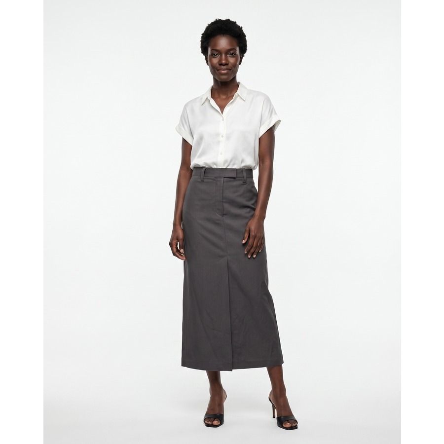 Brunello Cucinelli Women's Linen Blend Charcoal Maxi Pencil Skirt Nwt