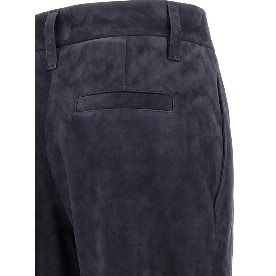 Brunello Cucinelli Women's Dark Blue Suede Trousers