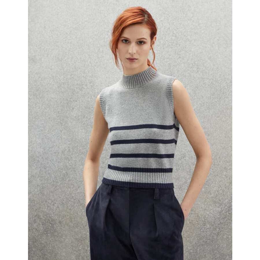 Brunello Cucinelli Women's Light Grey Wool Sleeveless Sweater