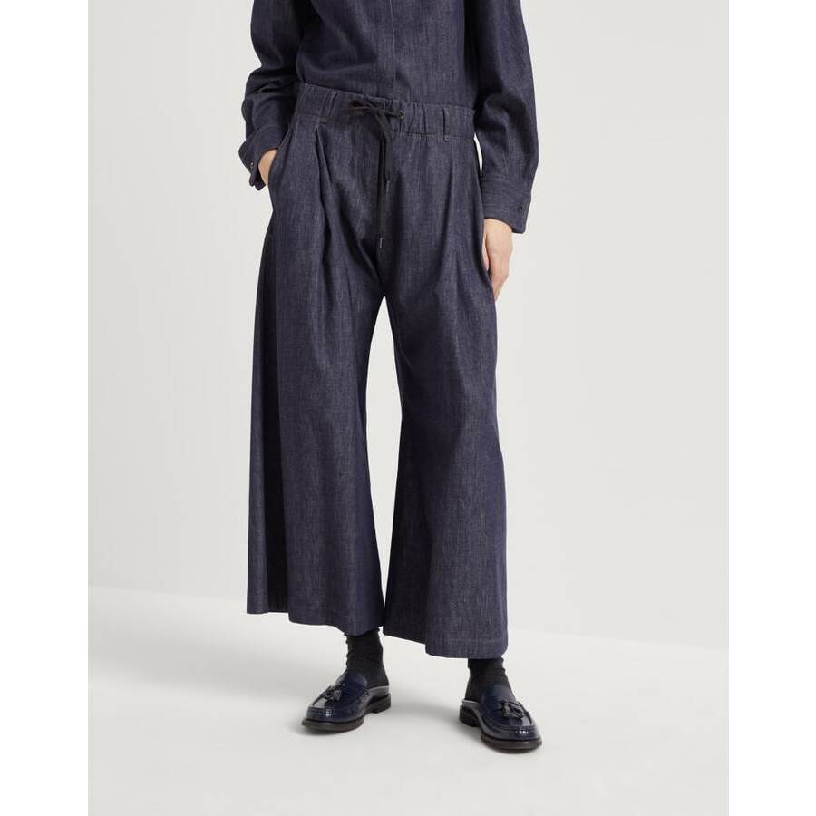 Brunello Cucinelli Womens Dark Indigo Wide Leg Trousers
