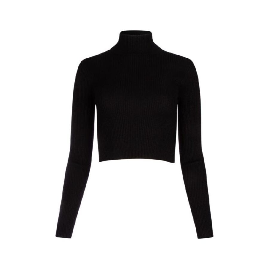 Brunello Cucinelli Womens Black Wool Silk Blend Cropped Turtleneck Shirt