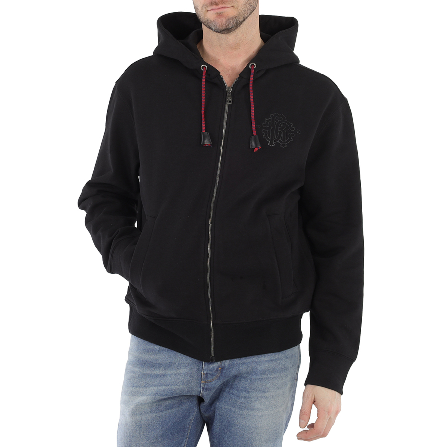 Roberto Cavalli Black Cotton Lucky Symbols Zip Hoodie