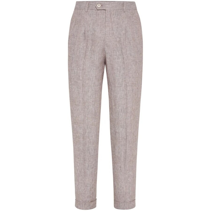 Brunello Cucinelli Mens Light Grey Linen Tapered Trousers Orange