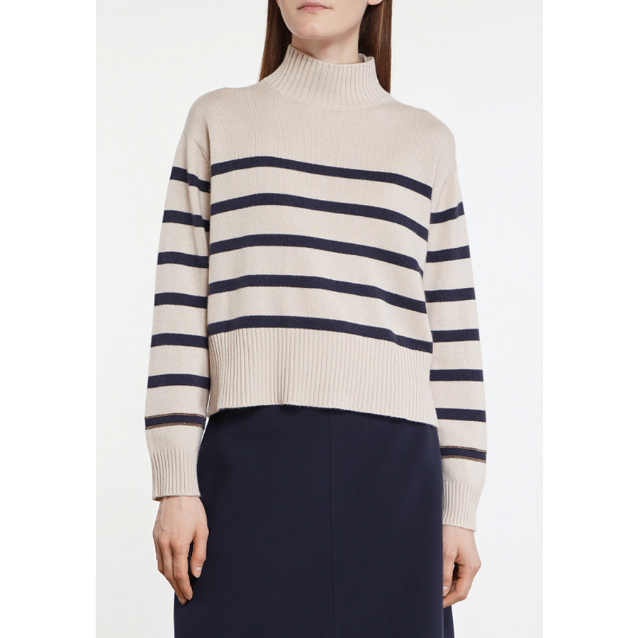 Brunello Cucinelli Women's Beige Striped Wool Sweater