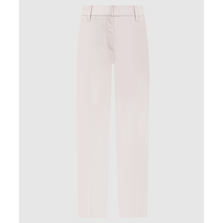 Brunello Cucinelli Wolight Neutral Slim Cotton Trousers With Front Crease