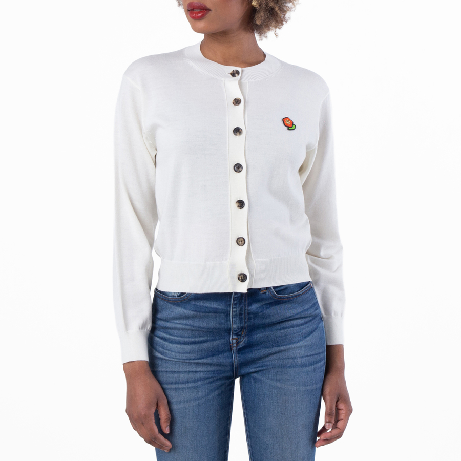 Kenzo Embroidered Crewneck Wool Cardigan