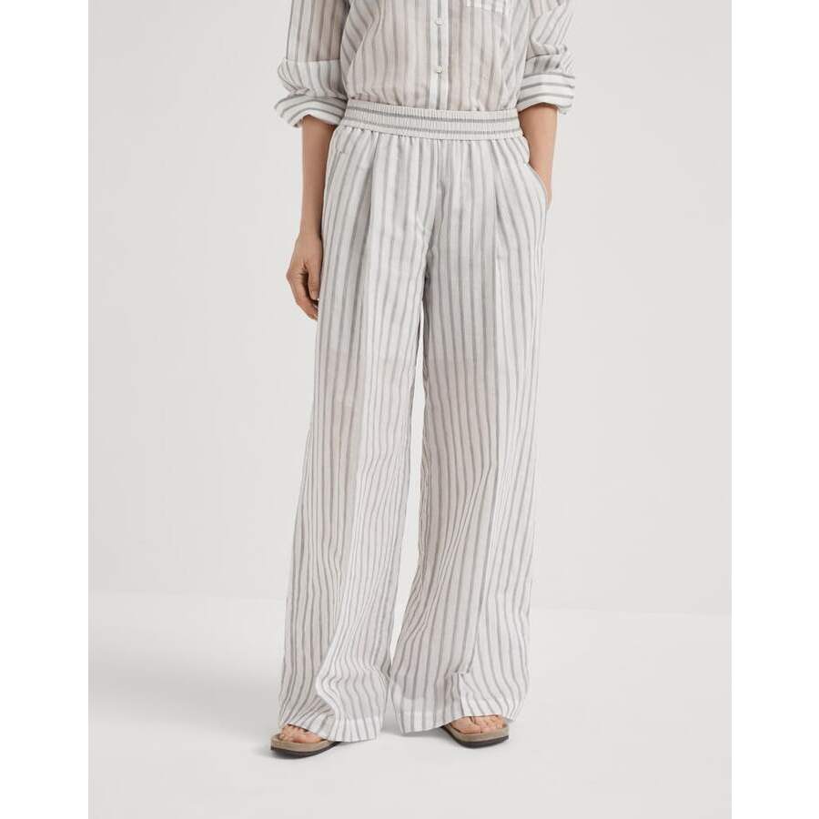 Brunello Cucinelli Womens White Striped Wide Leg Trousers
