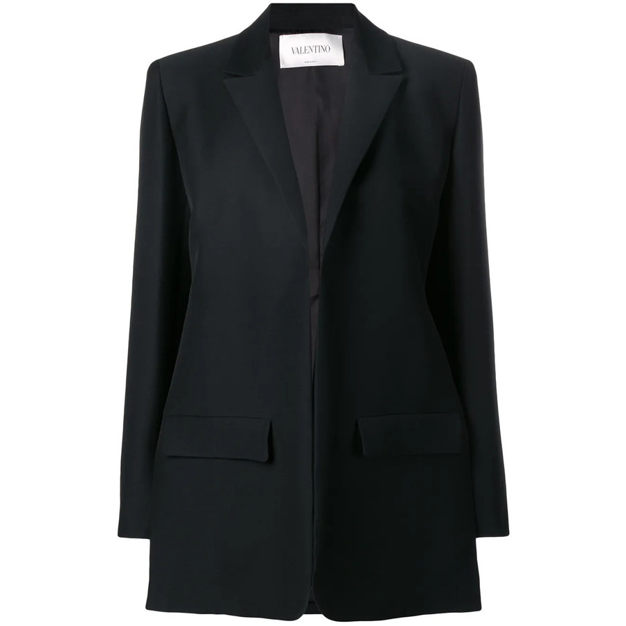 Valentino Tailored Silk-Wool Blazer — Black