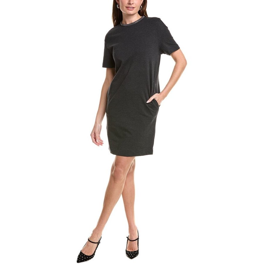 Brunello Cucinelli Anthracite Short Sleeve Shift Dress