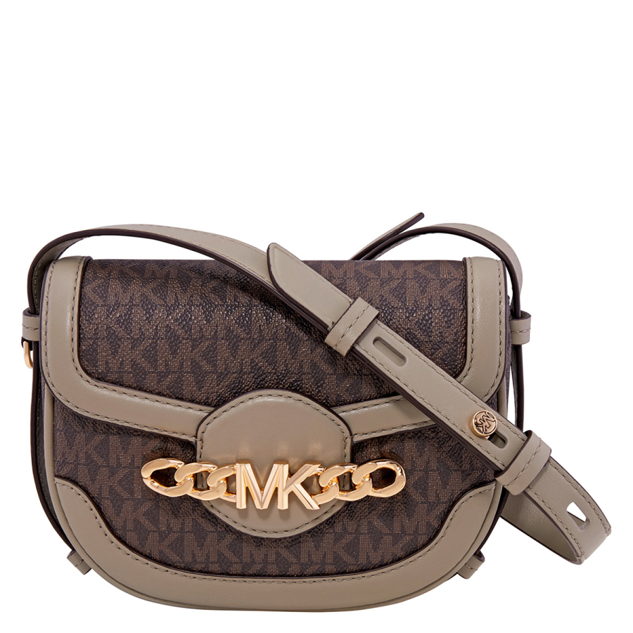 Michael Kors Ladies Hally Extra-Small Embellished Logo Crossbody Bag- Dusty Sage