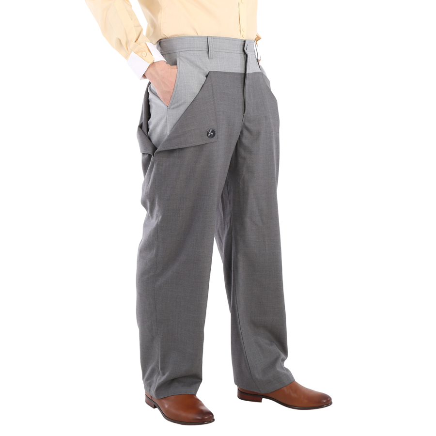 Burberry Mens Charcoal Grey Press-stud Detail Tonal Wool Trousers