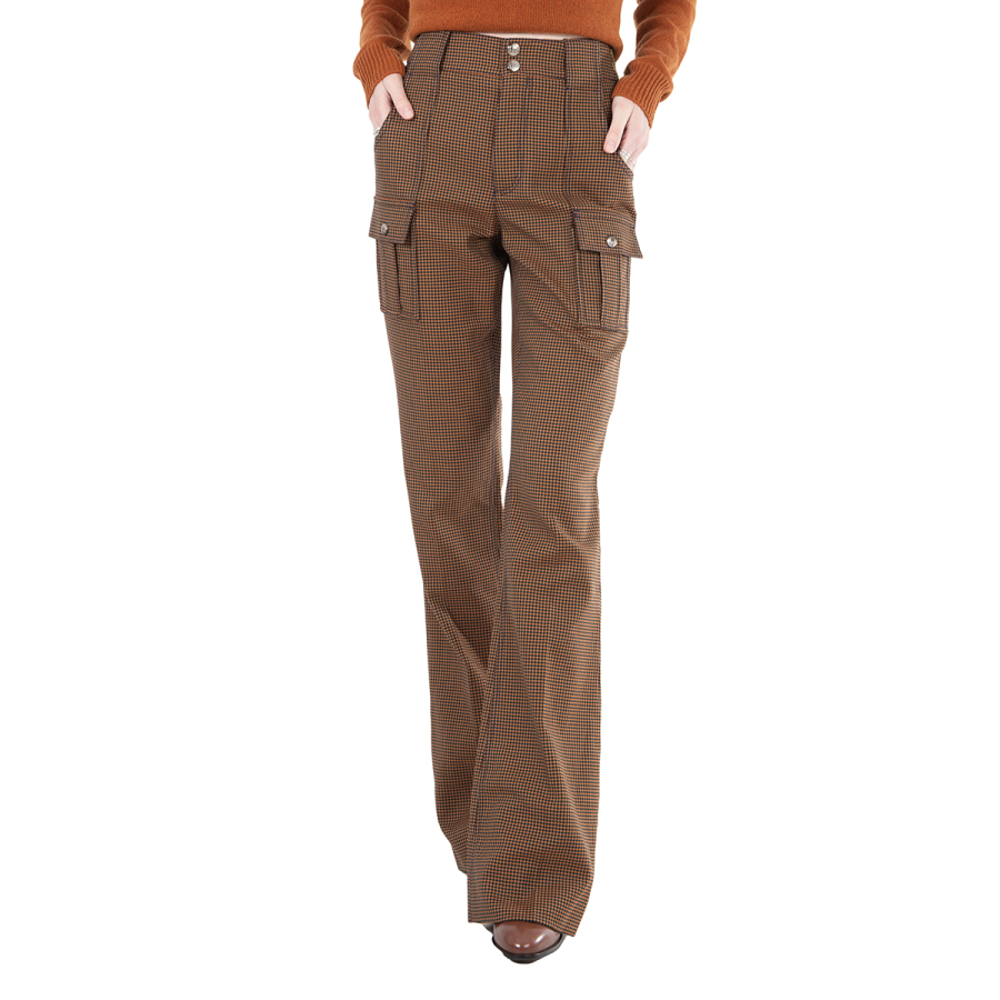 Chloe Ladies In Houndstooth Cotton Wool High-rise Flared Trousers, Brand Size 36 (US Size 4)