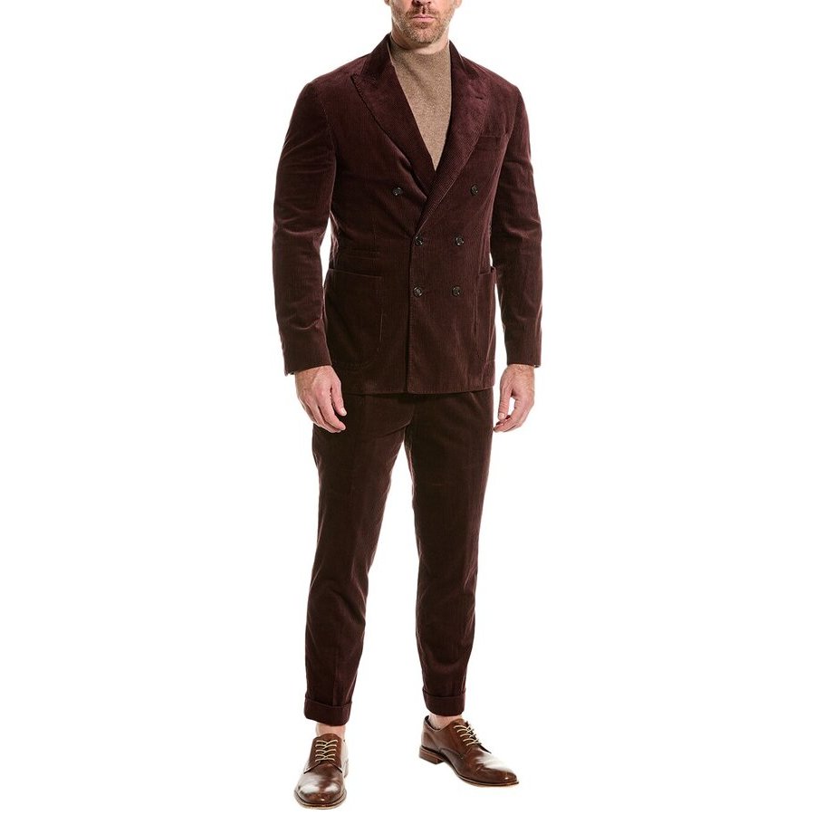 Brunello Cucinelli Plum Double-Breasted Corduroy Suit
