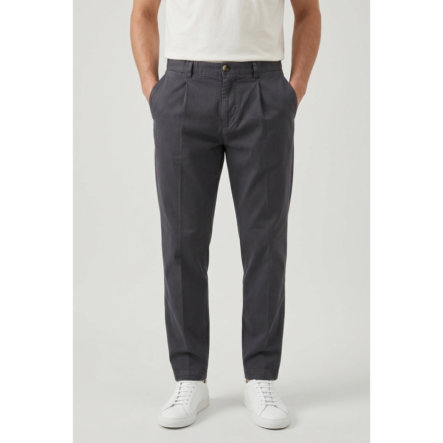Brunello Cucinelli Pleated Cotton Trousers — Gray