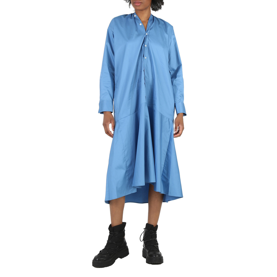 MM6 Maison Margiela Ladies Prussian Blue Asymmetric Cotton Shirt Dress