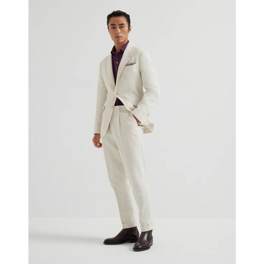 Brunello Cucinelli Men's English White Cotton Linen Suit