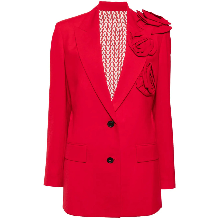 Valentino Garavani Floral Appliqué V-Neck Blazer
