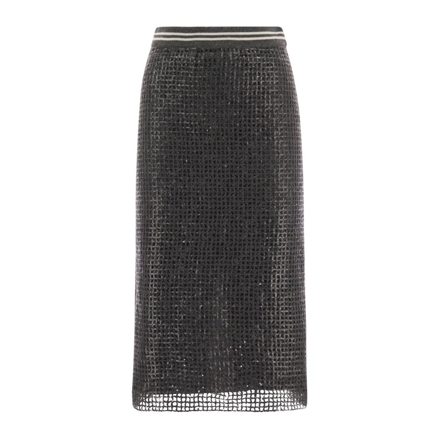 Brunello Cucinelli Dark Grey Textured Midi Skirt