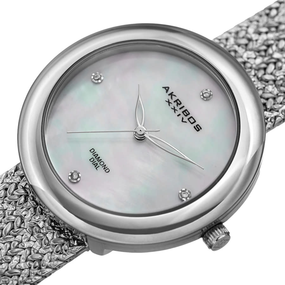 Akribos XXIV Womens Dress Quartz Diamond White Dial Ladies Watch