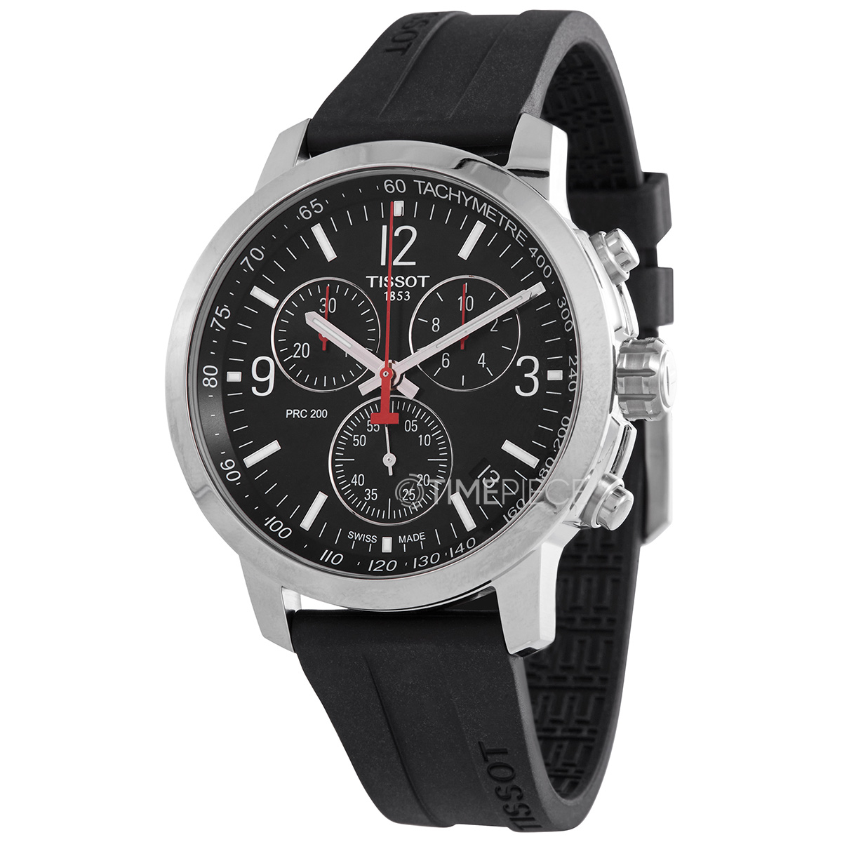 Tissot PRC 200 Chronograph Black Dial Silver Steel Strap Watch For Men - T114.417.11.057.00 main image 1