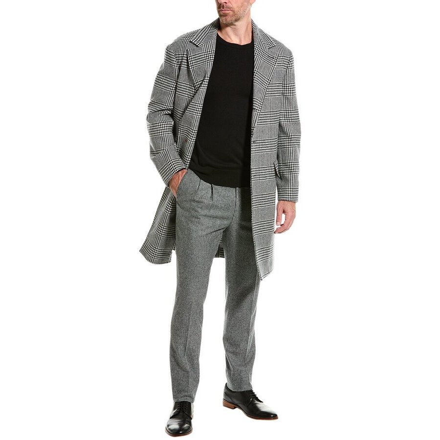 Brunello Cucinelli Mens Grey Wool Checkered Coat