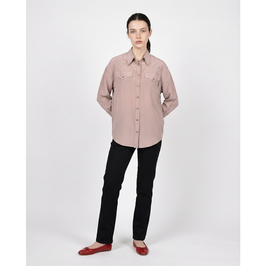 Brunello Cucinelli Sand Silk Western-Style Shirt
