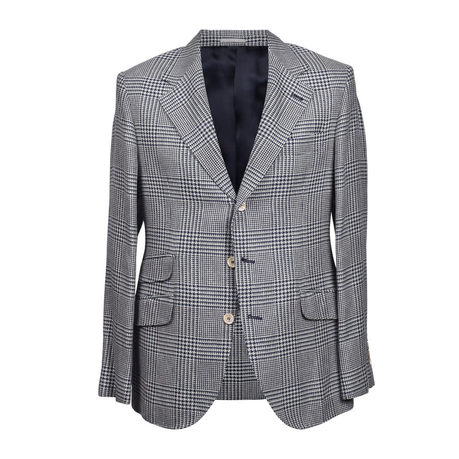 Brunello Cucinelli Gray Silk Blend Houndstooth Blazer