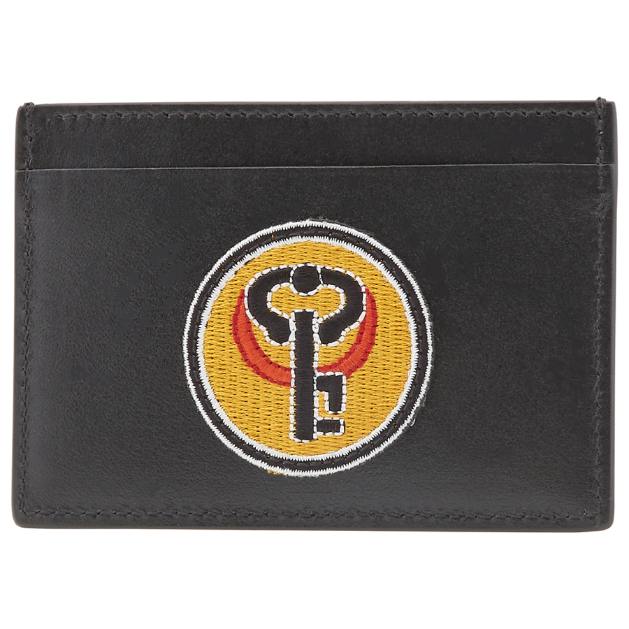 Roberto Cavalli Black / Yellow Key Symbol Patch Card Holder